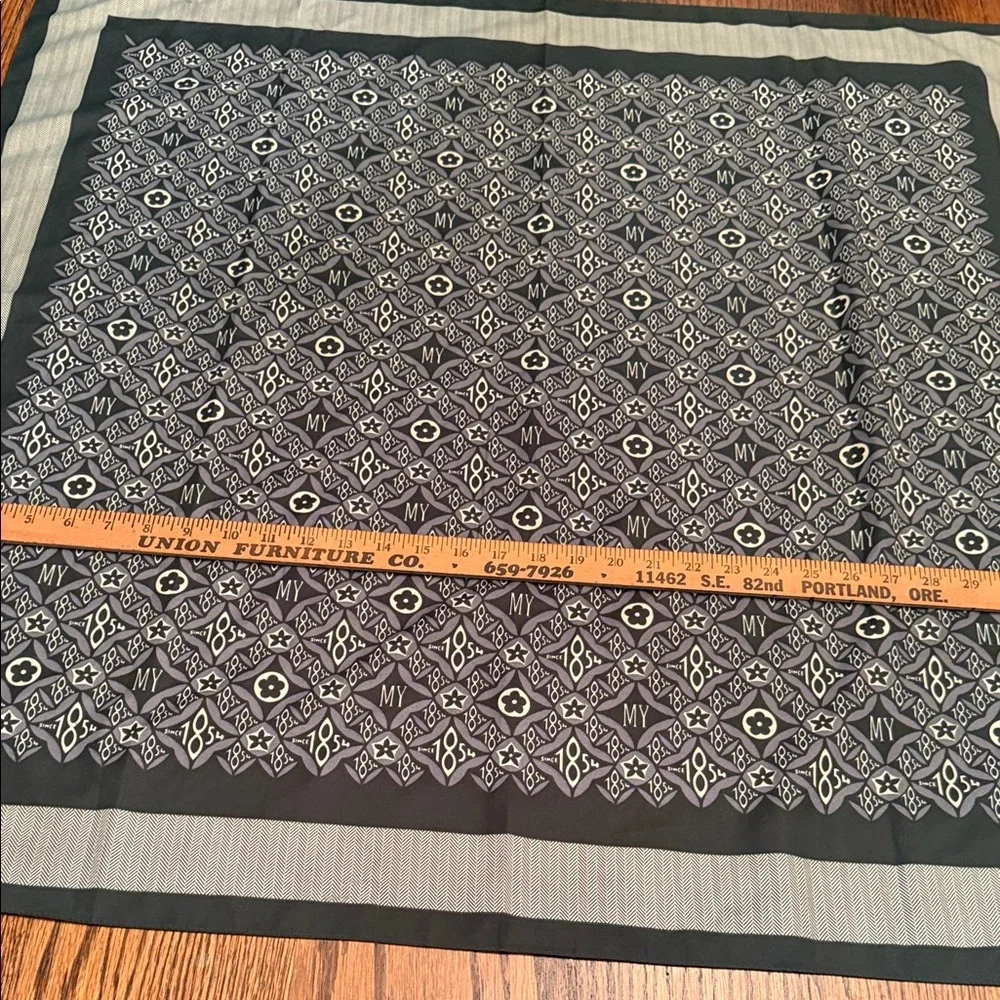 100% Silk Scarf 35” Square Green Gray Geometric Print